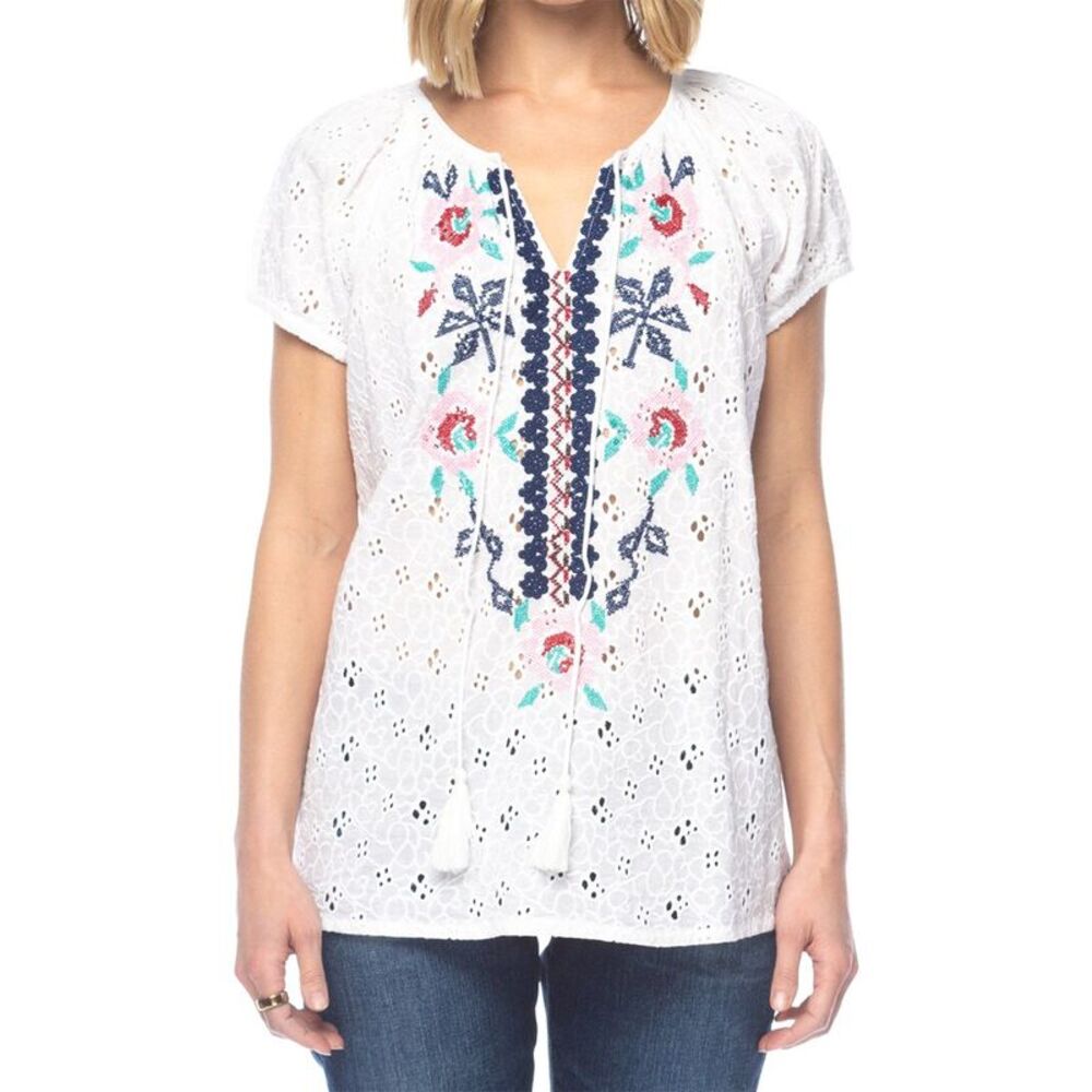 Tolani Womens  Eyelet Top, White